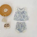 【73-110】セットアップ ベビー 女の子 花柄 フリルデザイン - 画像 (5)