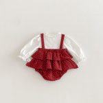 【66-90】ロンパース レイヤード ドット レッド 可愛い ベビー服 - 画像 (5)