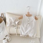 【66-90】ロンパース ストライプ ノースリーブ ベビー服 - 画像 (5)