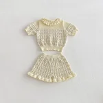 【73-110】セットアップ ベビー 女の子フラワー透かし編み - 画像 (6)