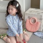 【80-130】水着 長袖 ラッシュガード UVカット 花柄 - 画像 (3)