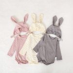 【66-90】ロンパース&帽子 ウサギ 星柄 可愛い 肌触り良い ベビー服