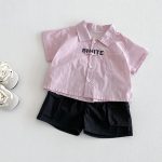 【73-100】シャツ or ショートパンツ ベビー ダブルポケット 英字