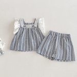 【73-100】セットアップ ベビー 女の子 チェック フリルスリーブ - 画像 (7)