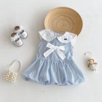 【73-100】ワンピース ベビー 女の子 ストライプ リボン付き - 画像 (2)