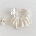 【66-90】2点セット ロンパース ベビー 花柄 レース