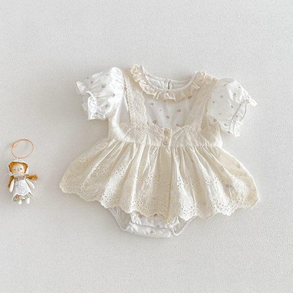 【66-90cm】2点セット ロンパース ベビー 花柄 レース