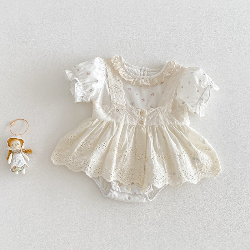 10_681b2845-b557-4072-811d-5e0348f3572f.jpg 【66-90】2点セット ロンパース ベビー 花柄 レース - 画像 (1)
