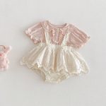 【66-90】セットアップ Tシャツ＆レースサロペットショートパンツ パフスリーブ - 画像 (2)