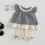 【73-100】シャツ or レギンス ベビー 女の子 チェック フリルスリーブ