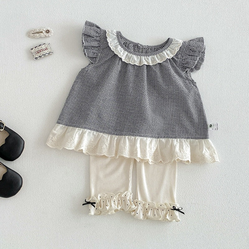 10_7ed8d4bd-4401-4662-87a7-ac79352b9e6d.jpg 【73-100】シャツ or レギンス ベビー 女の子 チェック フリルスリーブ - 画像 (1)