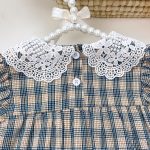 【66-90】ロンパース ベビー 肩フリル レース 丸襟 チェック - 画像 (6)