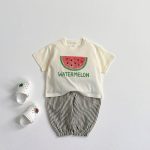 【80-130】セットアップ キッズ服 フルーツ柄 トップス＆チェックショートパンツ - 画像 (8)