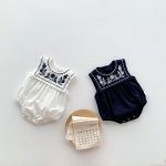 【66-90】ロンパース ベビー ナチュラル 花刺繍 スクエア襟 - 画像 (11)