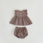 【66-100】セットアップ ベビー チェック フリル トップス&パンツ - 画像 (5)