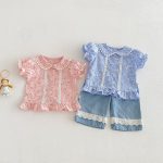 【73-120】シャツ or パンツ ベビー 女の子 小花柄 レース フリル