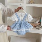 【66-90】セットアップ サロペットロンパース&リブTシャツ ベビー 女の子 チェック柄 - 画像 (4)
