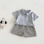 【73-100】Tシャツ or ショートパンツ ベビー 男の子 カートゥーンワッペン ストライプ