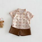 【73-100】セットアップ シャツ&ショートパンツ ベビー わんちゃん総柄
