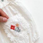 【66-100】ロンパース ベビー 女の子 花刺繍 スクエアネック - 画像 (9)
