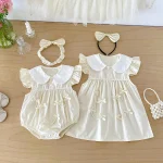 【66-140】 ロンパース or ワンピース ベビー フリル袖 リボン付き - 画像 (5)