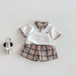 【73-120】半袖Tシャツ or チェックショートパンツ 韓国風 刺繍ロゴ - 画像 (7)