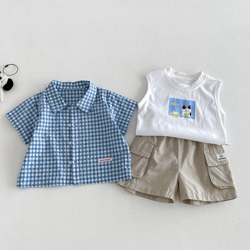 11_1a84c638-ecb1-4f09-887b-fb37a66abca6.jpg 【73-100】シャツ or ベスト or ショートパンツ ベビー チェック カートゥーン - 画像 (1)