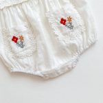 【66-100】ロンパース ベビー 女の子 花刺繍 スクエアネック - 画像 (10)