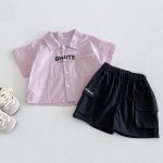 【73-100】シャツ or ショートパンツ ベビー ダブルポケット 英字 - 画像 (3)