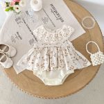 【66-90】ロンパースドレス ベビー服 女の子 ノースリーブ 丸襟 花柄 - 画像 (4)