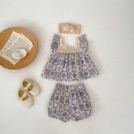【66-100】セットアップ ベビー フラワー ギンガム