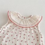【66-90】カバーオール ベビー 女の子 丸襟 蝶結び 総柄 - 画像 (5)