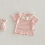 【66-90】二点セット 小花柄サロペットロンパース&レース襟Tシャツ - 画像 (5)