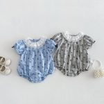 【66-90】ロンパース ベビー 女の子 蝶結び パフスリーブ