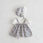【66-90】ロンパースワンピ&帽子 ベビー 女の子 花柄 お出かけに