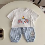 【80-120】セットアップ ゾウ柄 シャツ＆ストライプパンツ - 画像 (12)