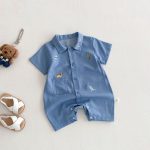 【66-90】デニムロンパース 恐竜刺繡 肌に優しい ベビー服 - 画像 (4)