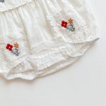 【66-100】ロンパース ベビー 女の子 花刺繍 スクエアネック - 画像 (11)