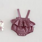 【66-90】セットアップ ブラウス&サロペットロンパース フリル襟 小花柄 - 画像 (6)