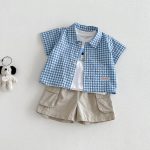 【73-100】シャツ or ベスト or ショートパンツ ベビー チェック カートゥーン - 画像 (3)