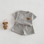 【73-110】セットアップ ベビー 男の子 ワッフル くま柄 - 画像 (4)