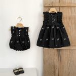 【90-130】ロンパースorワンピース 蝶結び柄 ブラック 姉妹服 - 画像 (16)