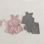 【80-130】セットアップ ベビー ボーダー ノースリーブ 着心地抜群