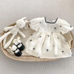 【66-120】ロンパース or ワンピース ベビー 女の子 リボン バブルスリーブ - 画像 (5)