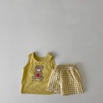 【73-100】セットアップ ベビー くまさんベスト＆チェックショートパンツ - 画像 (8)