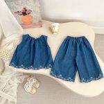 【73-120】セットアップ ベビー 女の子 デニムトップス&パンツ ノースリーブ - 画像 (7)