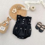 【90-130】ロンパースorワンピース 蝶結び柄 ブラック 姉妹服 - 画像 (3)