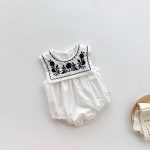 【66-90】ロンパース ベビー ナチュラル 花刺繍 スクエア襟 - 画像 (7)