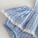 【66-90】セットアップ サロペットロンパース&リブTシャツ ベビー 女の子 チェック柄 - 画像 (9)