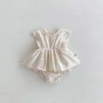 【66-90】ロンパース ベビー おしゃれ フリル 花刺繡 - 画像 (6)